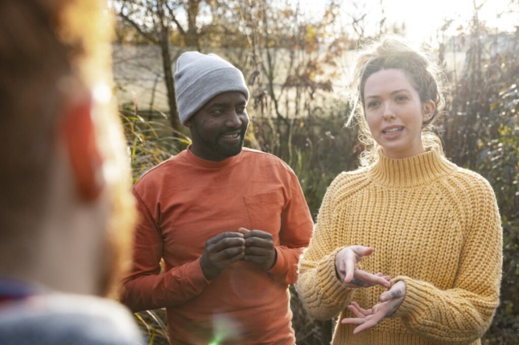 lady talking to a group