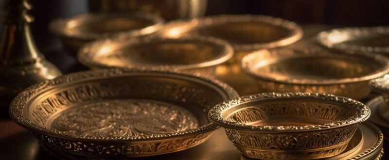 A group of gold plates
