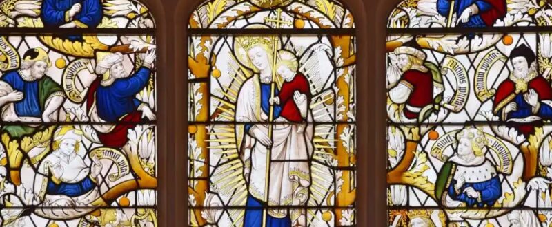 Stained glass window including some prophets from the bible