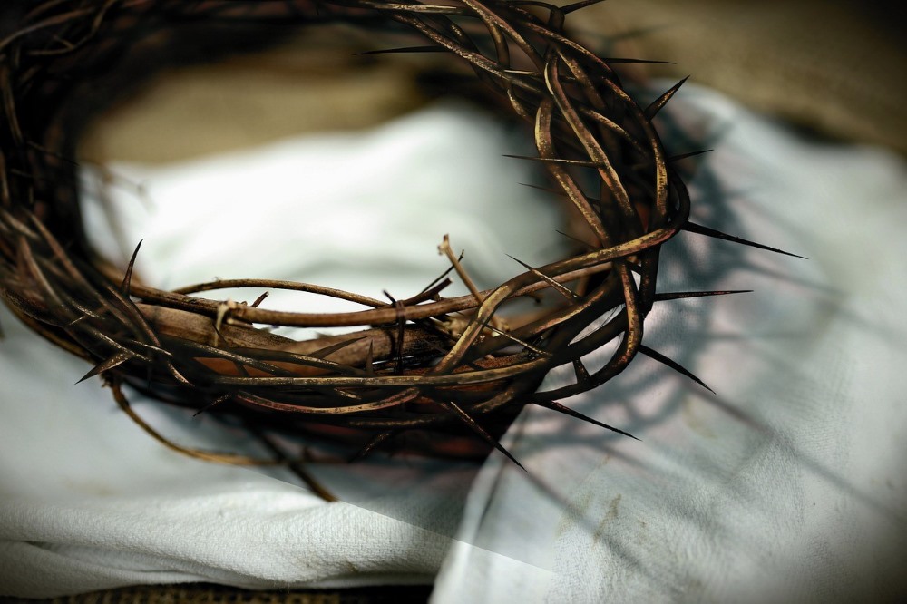 crown of thorns on a linen cloth