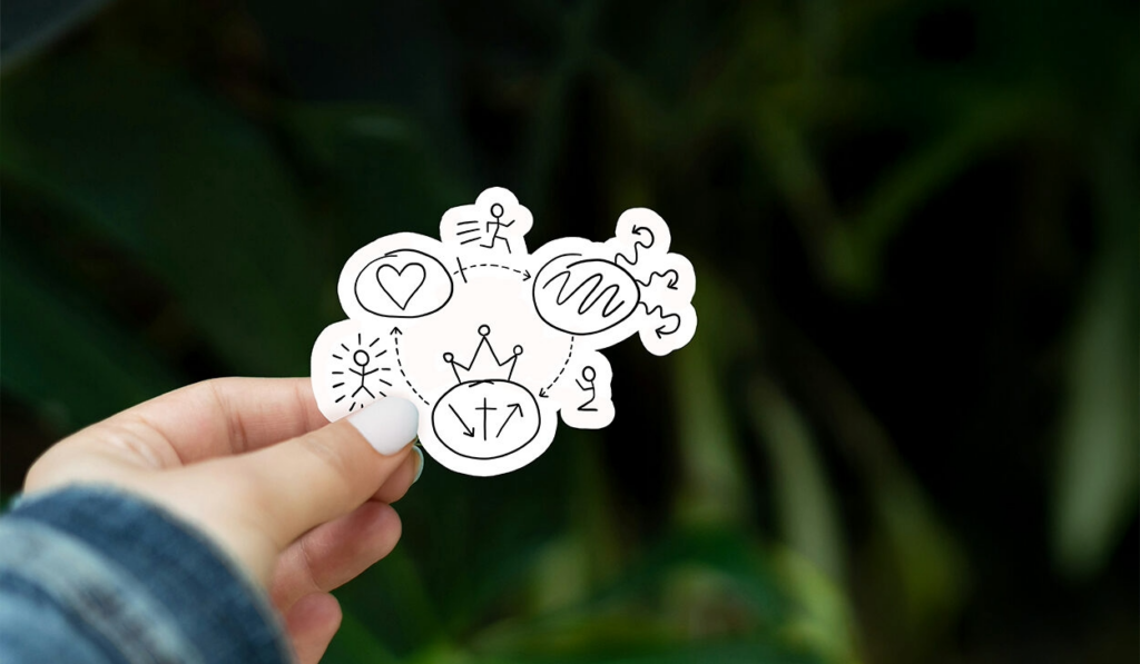 The Three Circles Evangelism tool, drawn on paper, cut out, and held in front of the camera